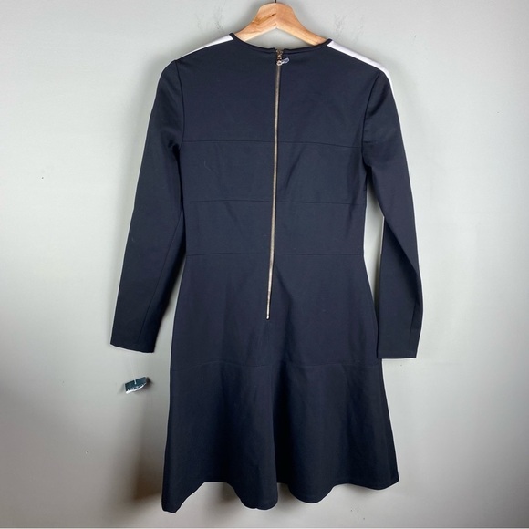 Ralph Lauren: Preppy Stretchy Peplum Long Sleeve Midi Dress Black White (NWT) - Picture 7 of 9